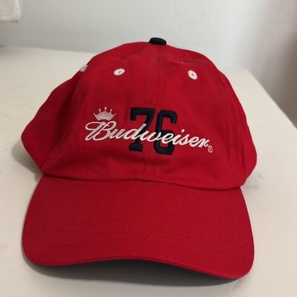 Budweiser 76 Hat  Cap Red Adjustable Hook &Loop Back Strap Adult - Picture 6 of 11